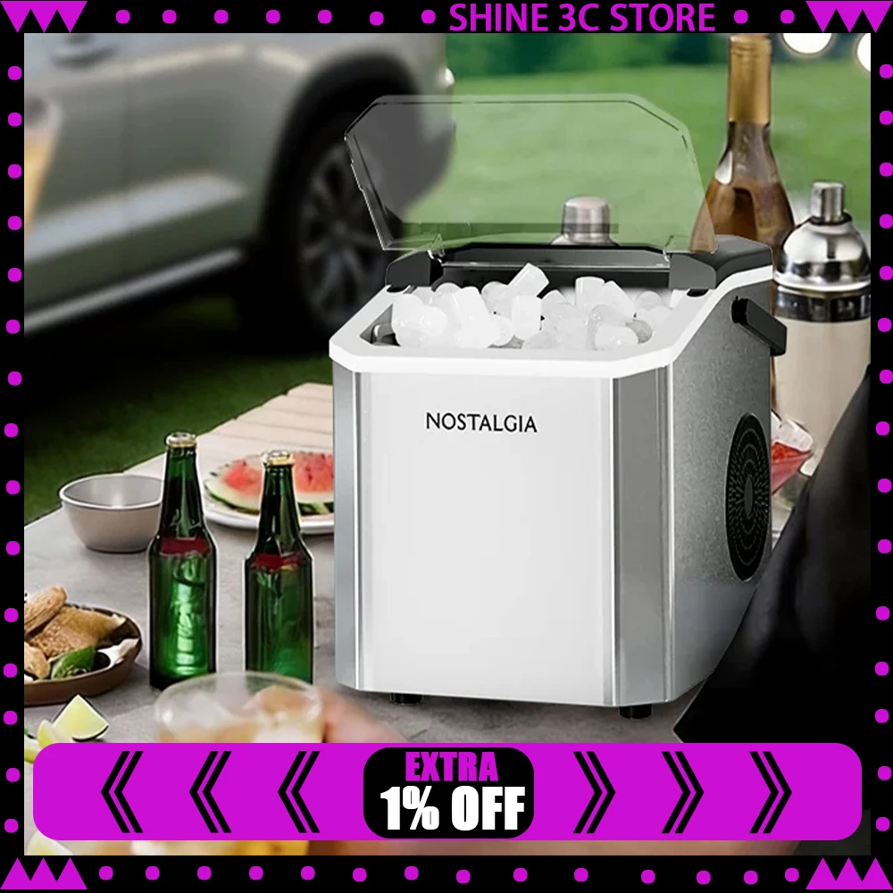 Nostalgia Electrics YH1590 Ice Machine Efficient Rapid Cooling Process Desktop Ice Maker Infrared Real-Time Sensor For Gifts