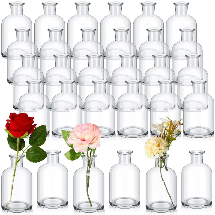 

30 Pcs 4 Inches Small Glass Bud Vases Bulk Mini Flower Vases for Centerpieces Decorative Glass Bottles Vintage Rust Customizable