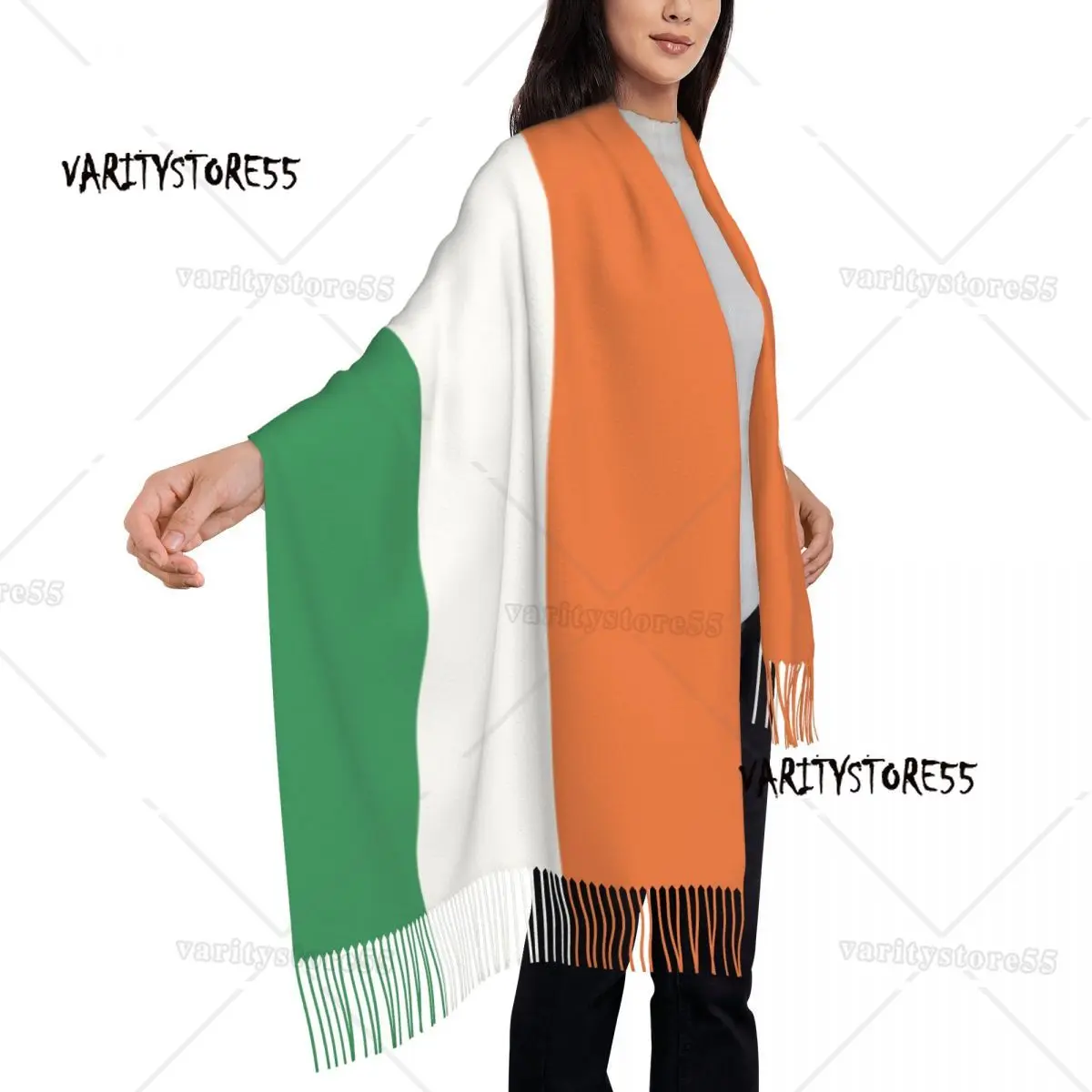 Chal de Pashmina con flecos para mujer, bufanda larga y grande con bandera de Irlanda