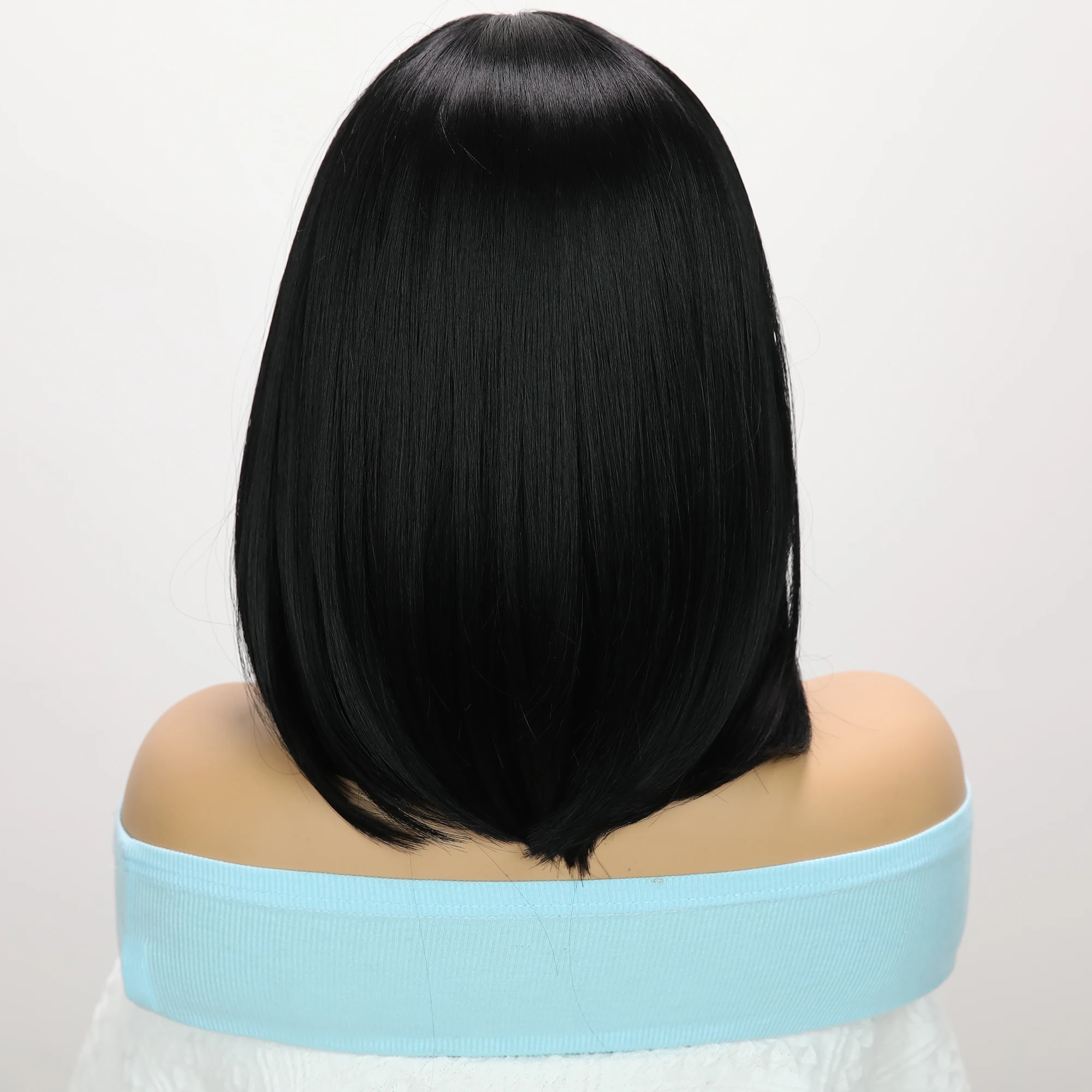 Perruque synthétique lisse courte noire pour femme, délié naturel, partie centrale Bob 03/Cosplay, partie centrale, degré de chaleur