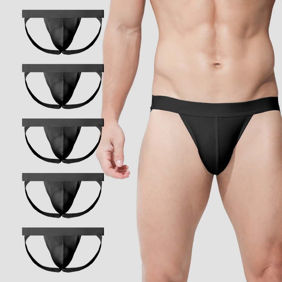 

5PCS Men's low-waist solid color U-shaped elastic tight underpants, breathable thong shorts