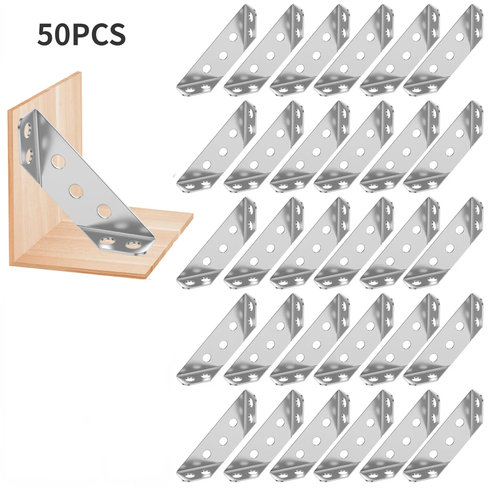 

50pcs Brackets Fastener for Wood Cabinet Drawer Universal Furniture Corner Connector Steel Corner Brace with Screws Angle Shelf