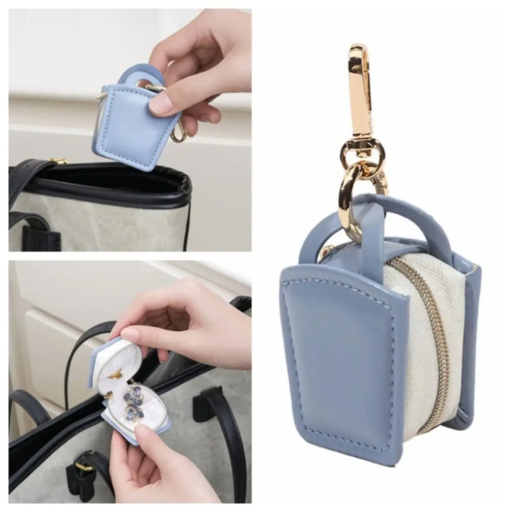 

Mini Jewelry Bag Keychain Pendant Holder Necklace Bracelet Earrings Ring Packing Box PU Leather Organizer Jewelry Storage Case