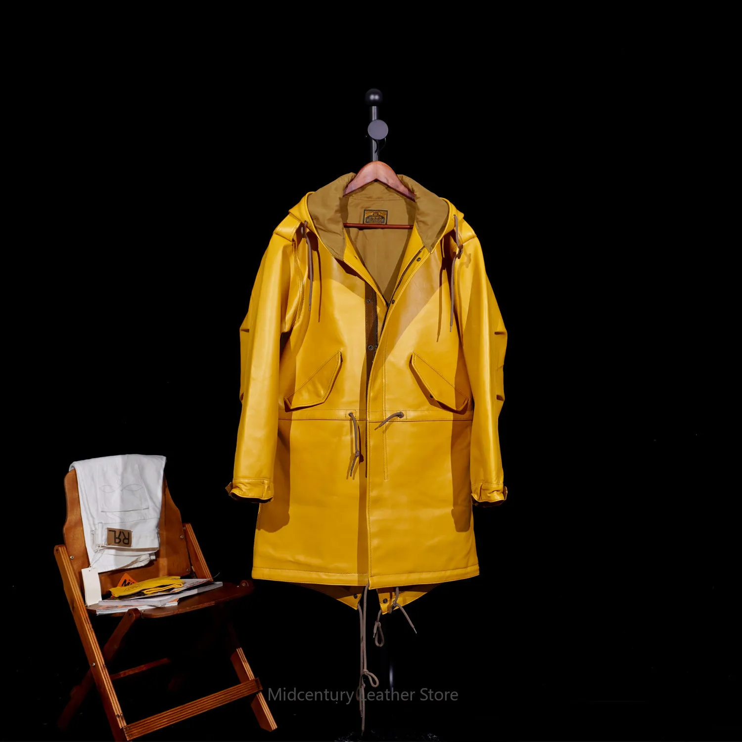 

Classic tough guy with PARKA fishtail American retro M51 cowhide long trench jacket