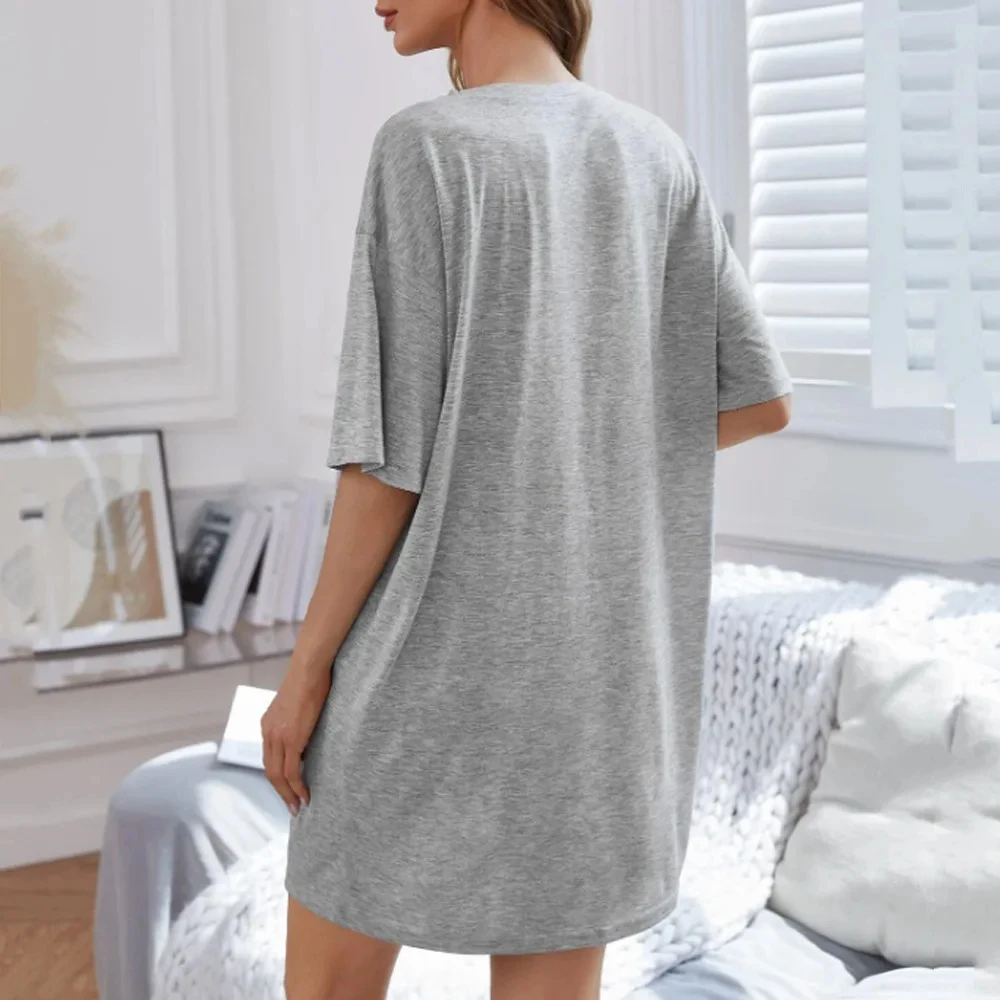 Summer Short-Sleeved Pyjamas Plus Size Ladies Nightgown Elastic Dress Home Ice Silk Short-Sleeved Sexy Knee-Length Skirt