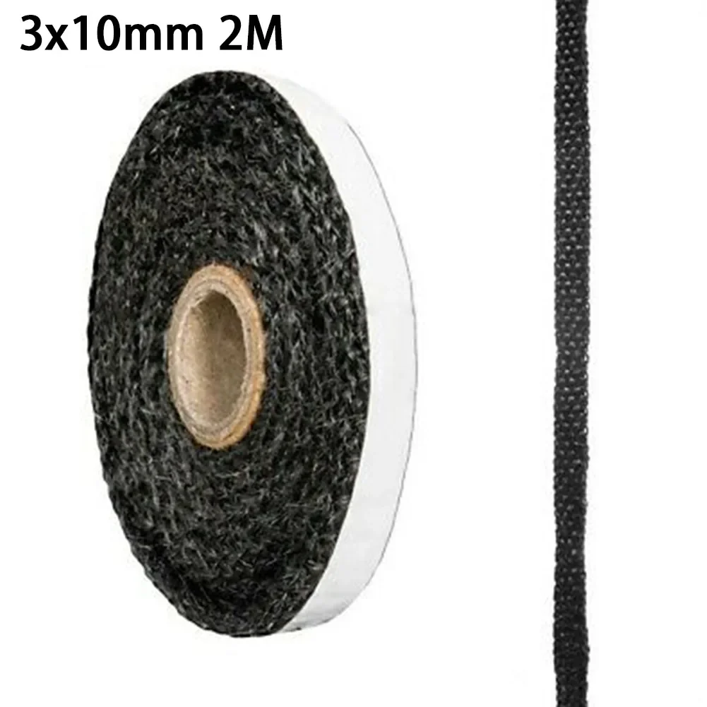 Black Flat Stoves Rope 2M 10/15mm Fiberglass Self-Adhesive Fireplace Door Sealing Cord Replacement Gasket Tape Flat Stoves Rope