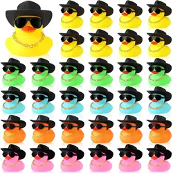 Juego de patos de goma de estilo vaquero, juguete de baño de goma con Mini sombrero, collar, 12/24/36 unidades