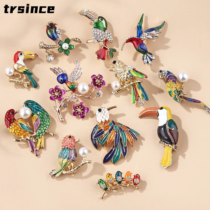 trsince Fashion Original Handmade Atmosphere Cute Enamel Bird Parrot Animal Brooch Corsage Pin Female Accessories Men's Brooch