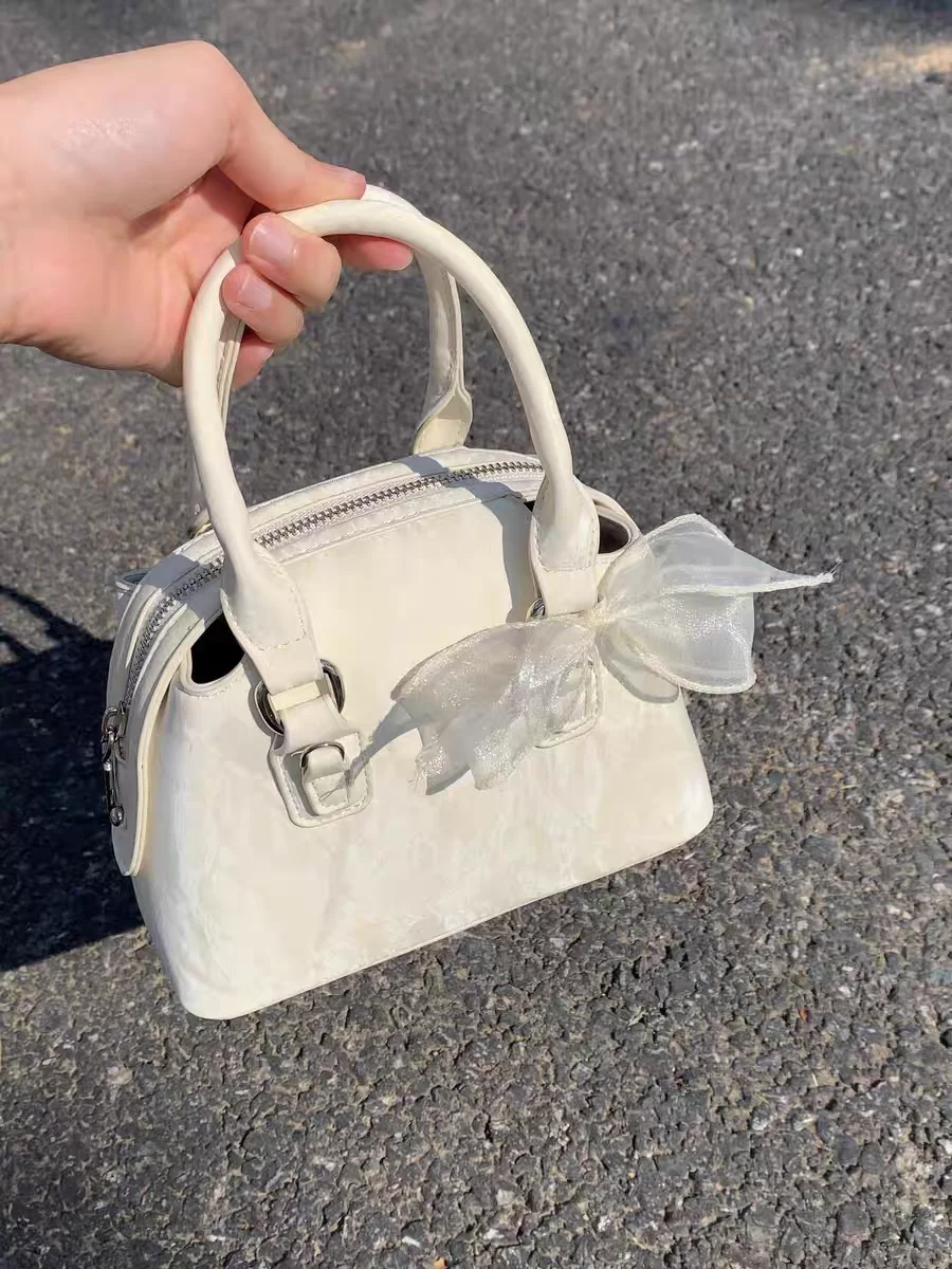 Original Lace  Knot Boston Handbag Women's Versatile Shoulder Crossbody Bag Soft PU Leather Daily Use Pure Color