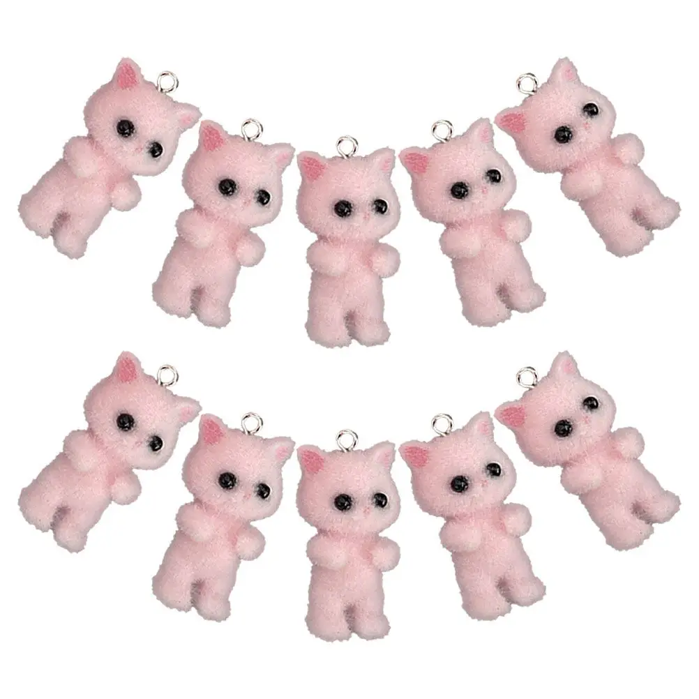 

10 шт. подвесок-брелоков в виде кошек, маленькие флокированные кулоны для изготовления украшений своими руками: ожерелий, браслетов, серег, аксессуаров для рукоделия