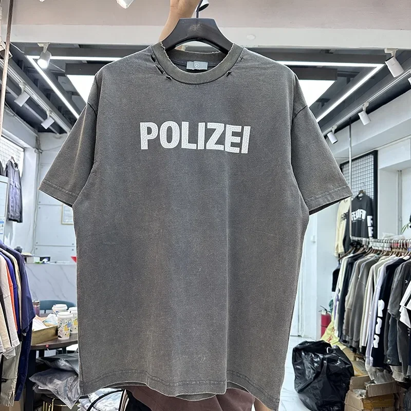 

POLIZEI Kanye, Винтажная футболка для мужчин и женщин, 1:1, Высококачественная футболка, топы, футболки высокого качества