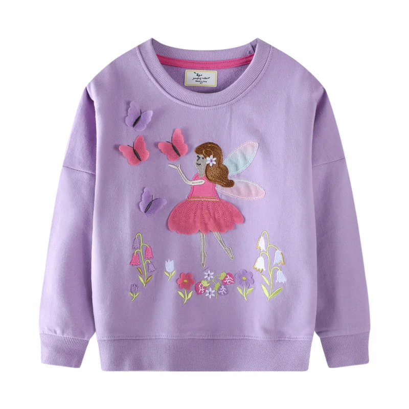 Jumping Meters Long Sleeve Fairy Tale Embroidery Sweatshirts for Girls New Arrival Autumn Winter Toddler Animals Kids Shirts