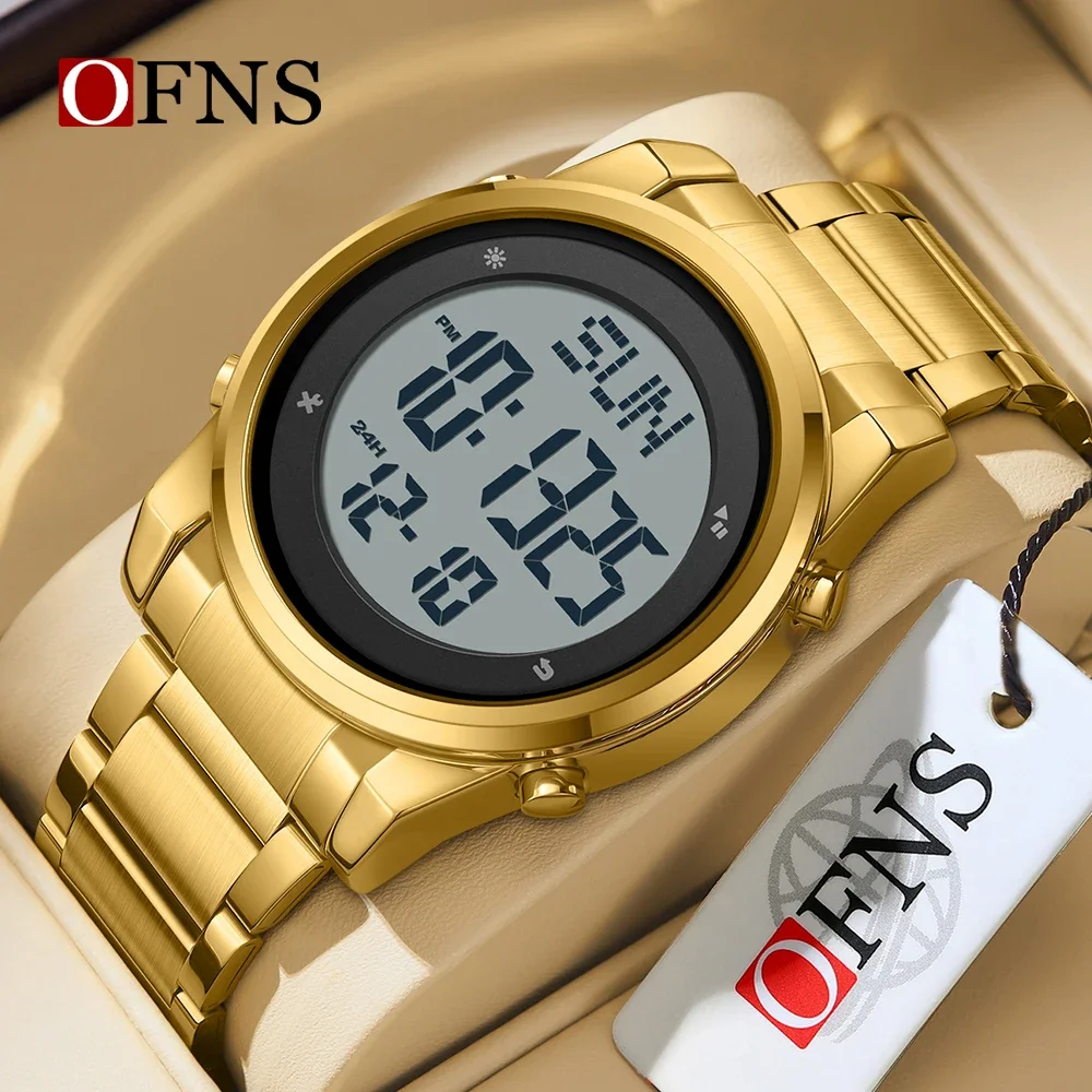 OFNS 6160 New Fashion Stainless Steel Strap Digital Movement Trendy Outdoor Sports Mode Teenager Students Wrist Stop Watch