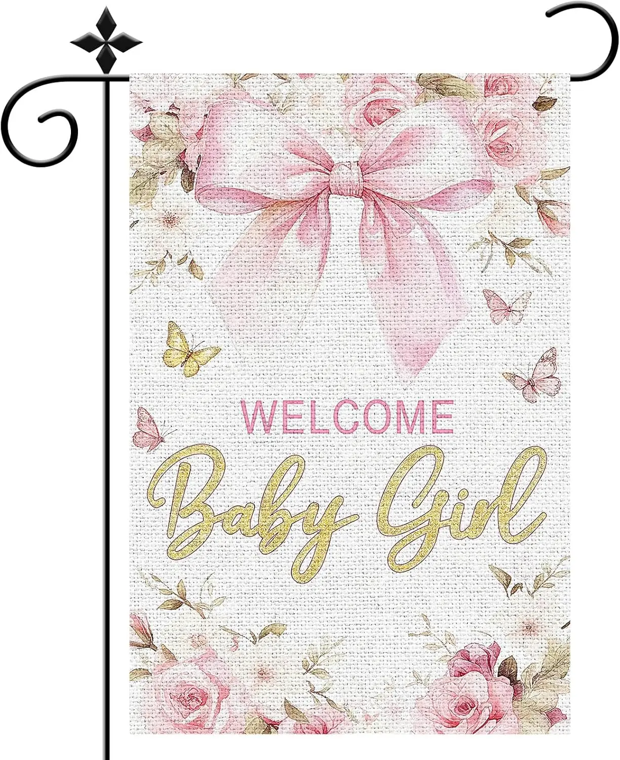 Welcome Baby Girl Garden Flag, Announcement Gender Reveal Newborn Baby Sign Double Sided Garden Flag 12 x20 inches LLX PPM