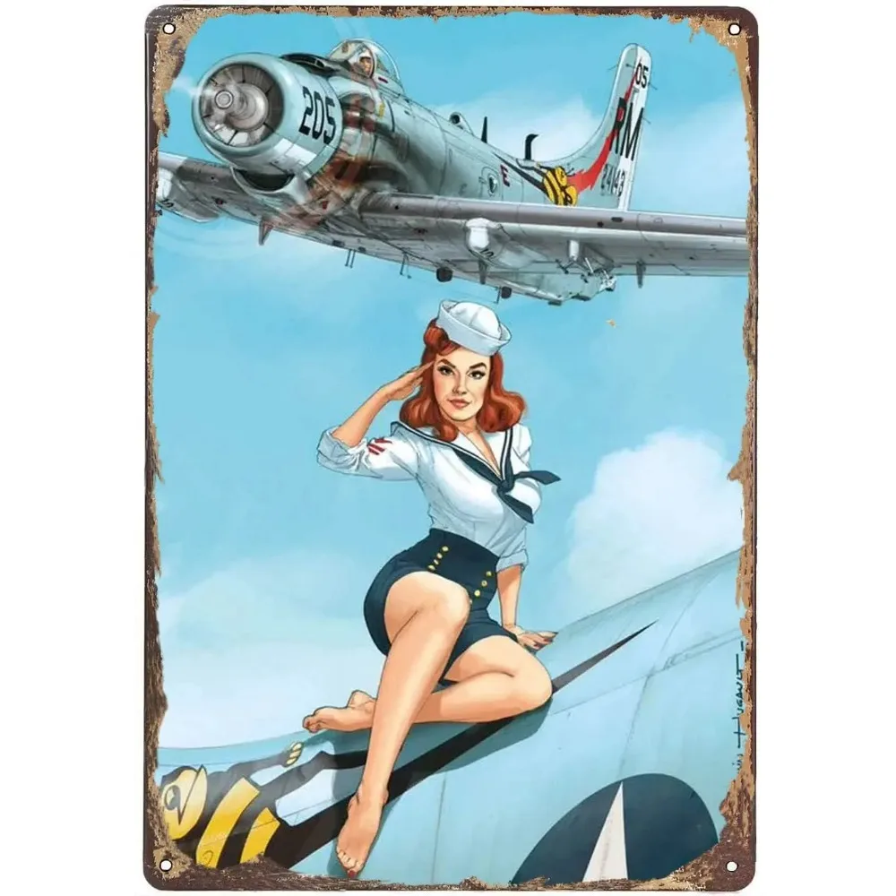 CIFBUY Retro Air Force Pin Up Girl Aluminum Wall Art Waterproof Rustproof Metal Decor for Home Bar Cafe Restaurant Sign