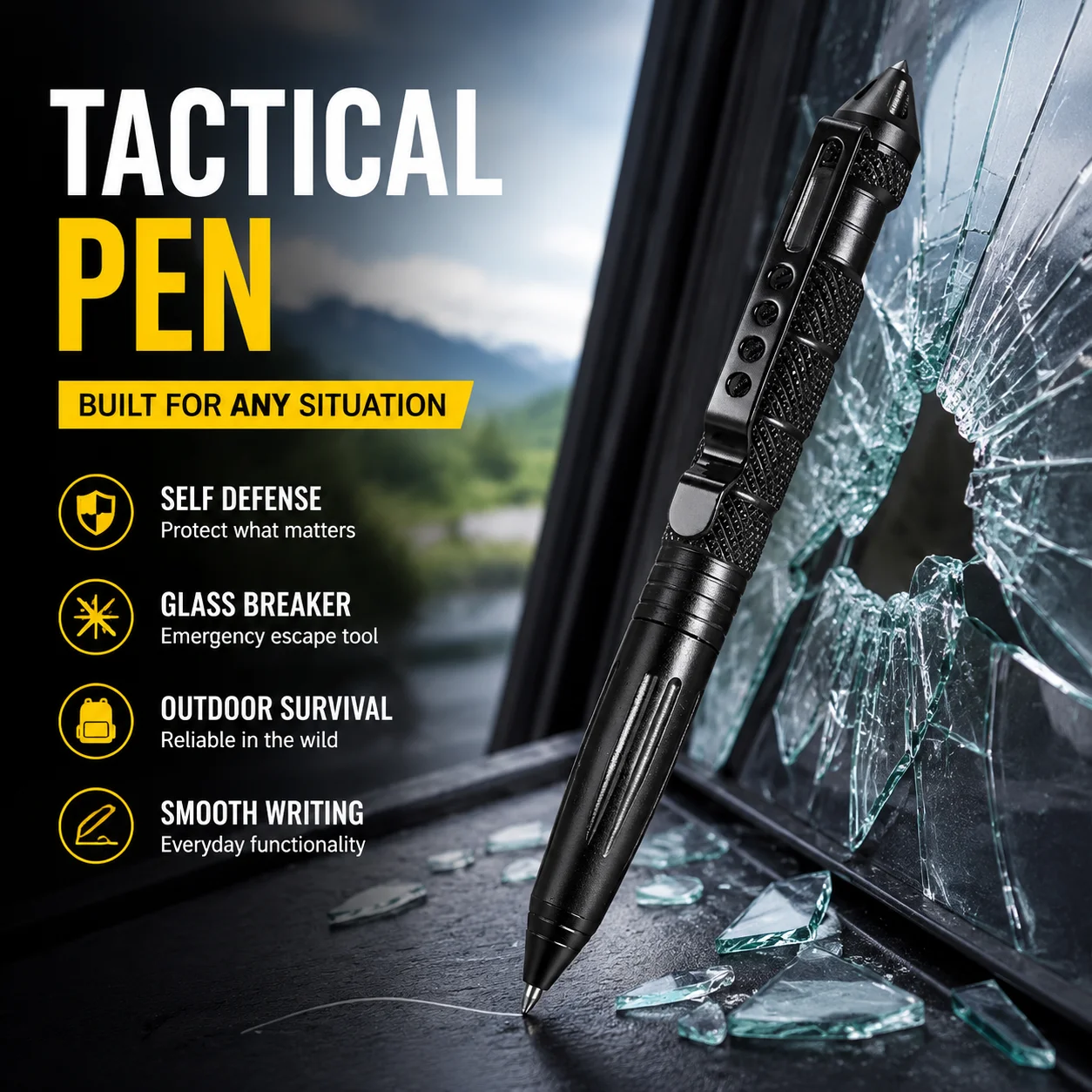 Pen Tactical Glass - Tactical Pen with Glass Breaker, Tungsten