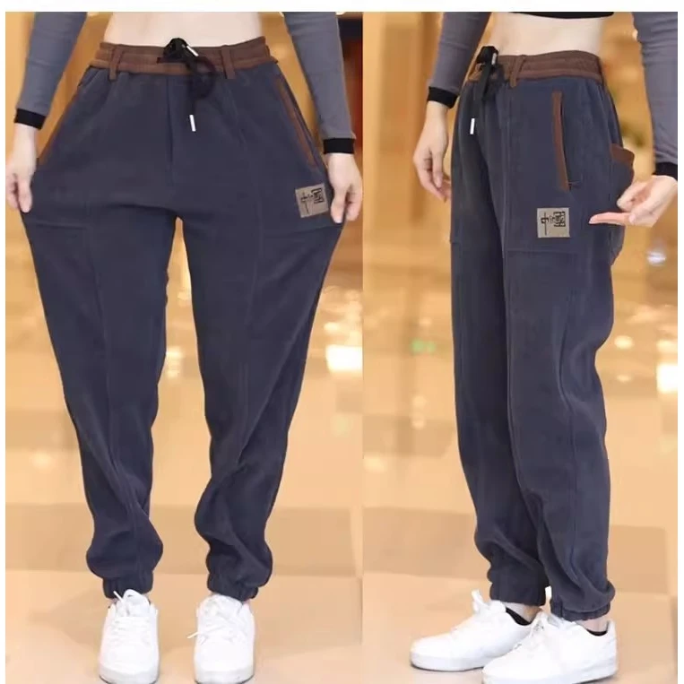 

Men's Winter Warm Fce Lined Corduroy Casual Pants Elastic Waist Embroidered Straight Leg Polyester Fiber Breathable Comfor...