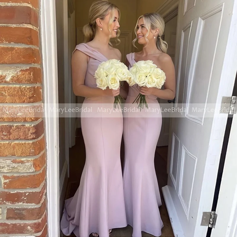 

Pleated One Shoulder Pink Bridesmaid Dresses Plus Size Crepe Mermaid Wedding Guest Party Gown Maid of Honor Dress robe de soirée