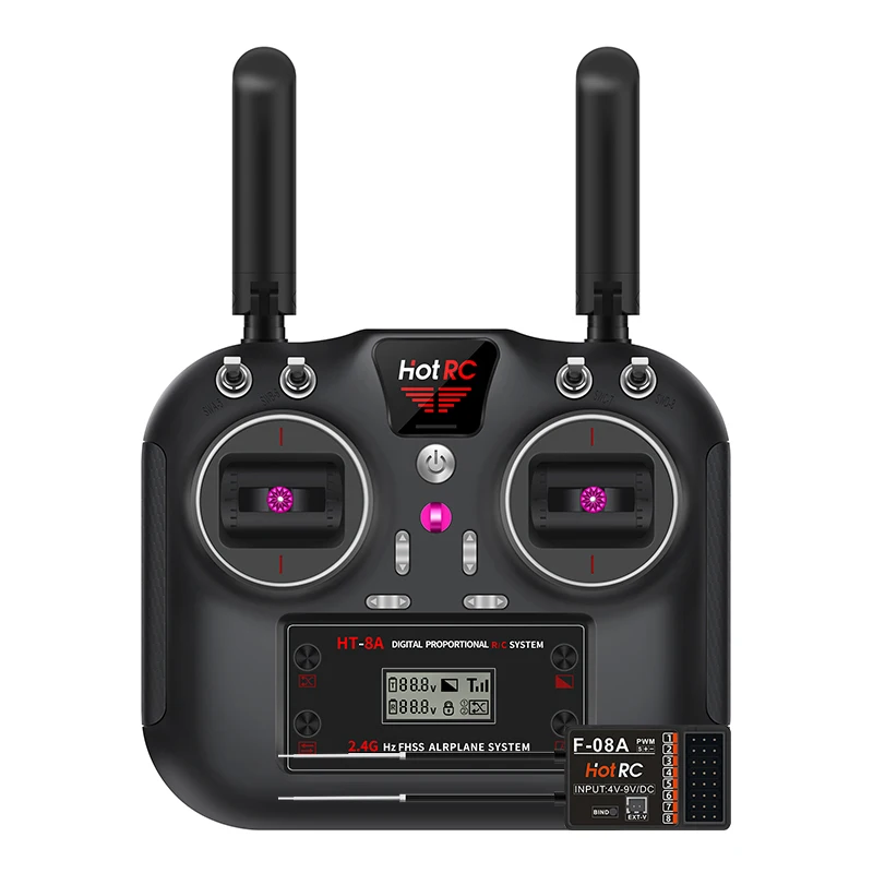 HOTRC 8CH 2.4G HT-8A PWM Transmitter with 8 Channel Receiver Radio System Remote Controller for RC Plane FPV Racing Drone