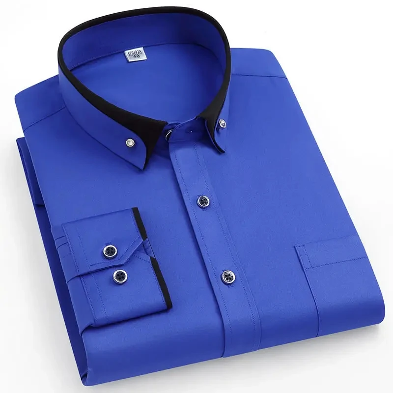 

Hot Sale Long Sleeve Shirt Men Business Social Camisa Anti-wrinkle Drill Button Down Black Blue red White Shirts Men long Sleeve