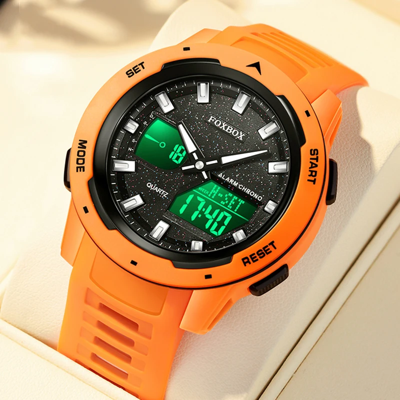 

FOXBOX Men Watch Fashion Silicone Waterproof Luminous Watches for Men Military LED Alarm Digital Quartz Chronograph Clock Male