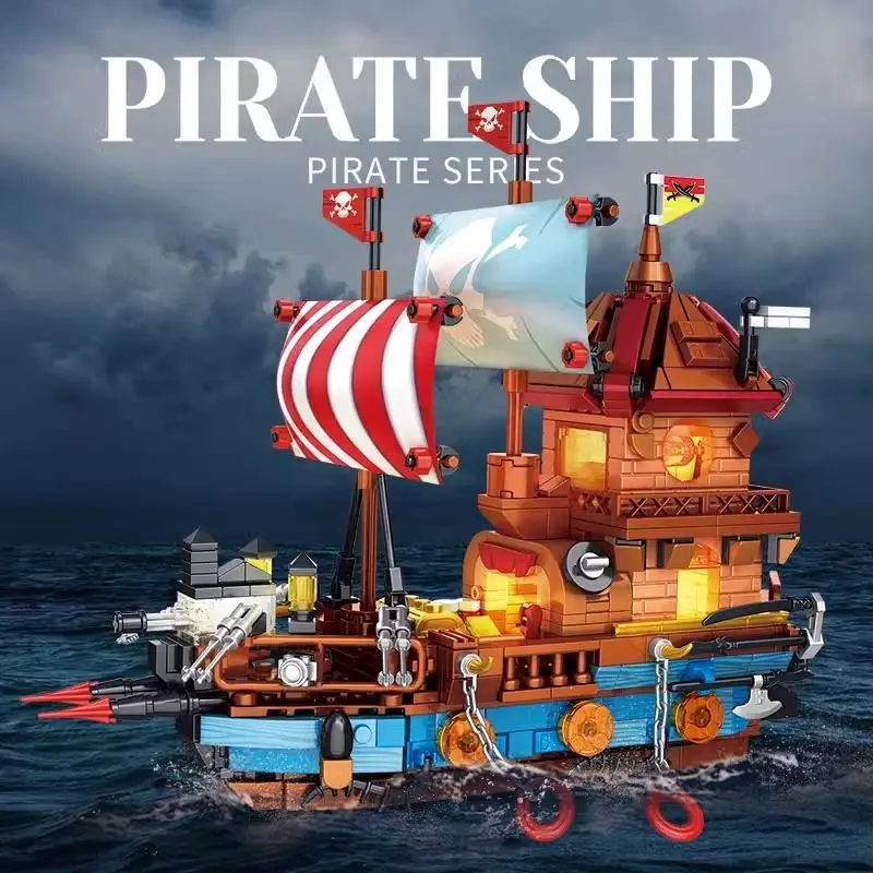 Creative Medieval Pirates Ship Building Blocks Boat Model Caribbean Sailboat Adventure Assemble Bricks Toys Gifts For Kids Adult