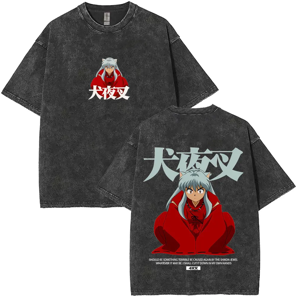 

Washed Vintage Anime Inuyasha Graphic T-shirt Men Women Clothing Casual Oversized Crewneck T Shirts Male Retro Cartoon T-shirts