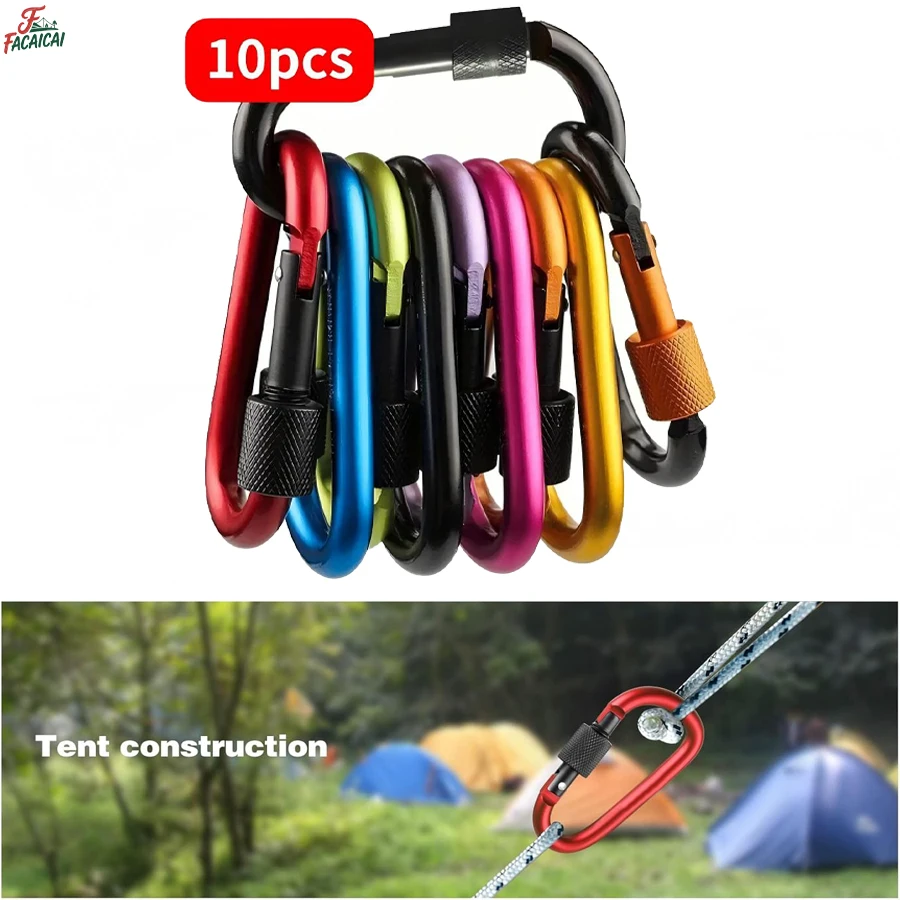

10Pcs Tactical Carabiner, Tourist Carabin Clip, Keys Keychain Set, Aluminum Alloy Camping Survival Buckle, Multi Tool Key Holder