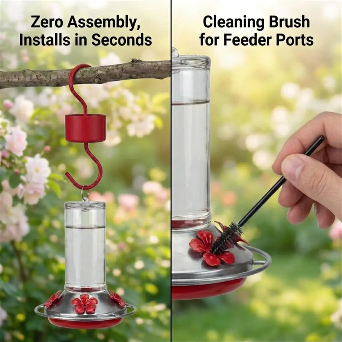 (AD11] Metal Ant Moat for Hummingbird Feeders Ant Guard Hook with Leak-Proof Design,Includes 4 Cleaning Brushes,Weather-Proof