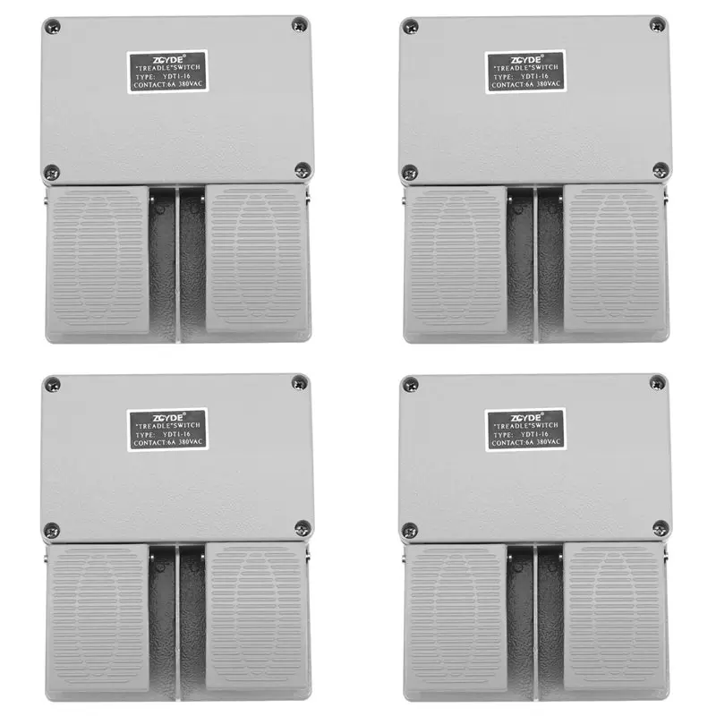 ABLK 4X Foot Switch YDT1-16 Aluminum Shell Gray Double Pedal Switch Machine Tool Accessories Switch