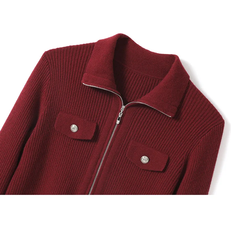 Cappotto con zip sottile cardigan da donna giacca da donna top rosso abbigliamento vintage donna maglione cardigan maglioni inverno maglie lungo invernale maglia invernali giacca cappotto lusso lana abbigliamento nero