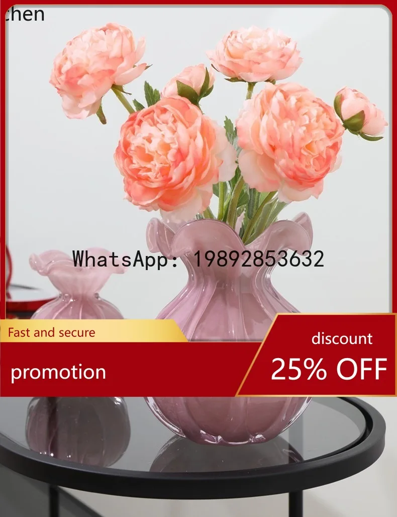 

YFY Living Room Flower Arrangement Glass Transparent Vase Internet Celebrity Lucky Bag Flower Border Glass Vase Ornament