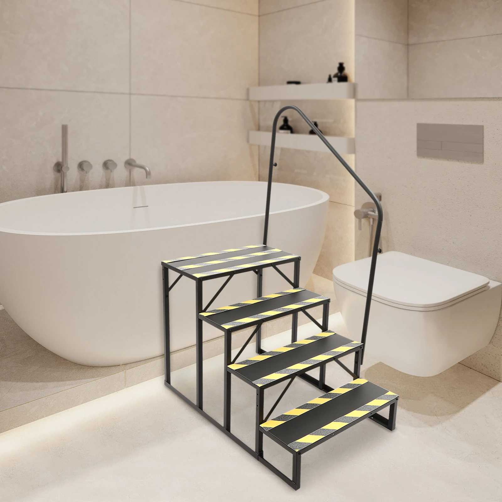 Durable Steel RV Stairs Handrails Ladder with Handrail for Safety, High Stability, Supports Up to 450 lbs, Easy Installation &