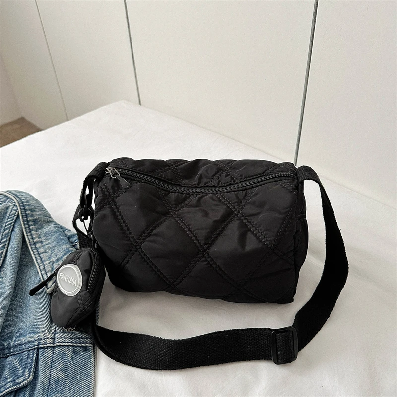 Trendy Embroidered Line Versatile Wide Strap Single Shoulder Bag Diamond Grid Crossbody Small Square Bag for Women 2023 New S...