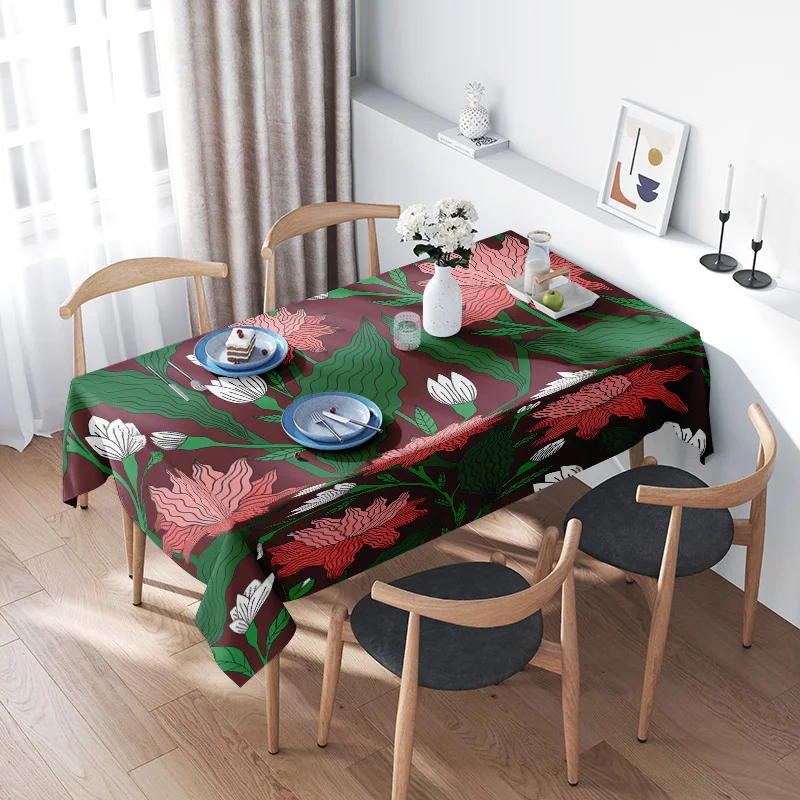 Green Floral Tablecloth Red Pink Flowers Dining Room Decor Cover for Kitchen Table 60x120cm (Red)