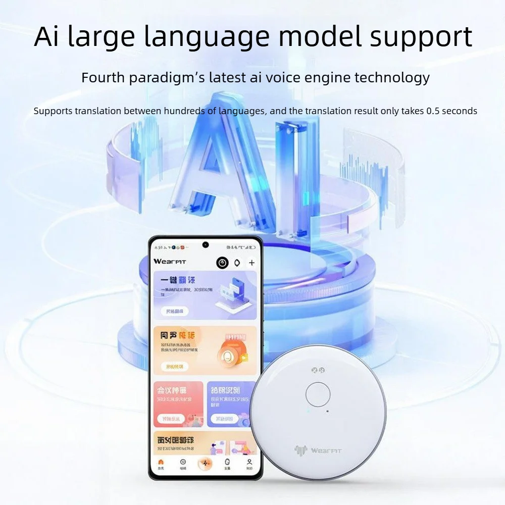 AI real-time intelligent translator, simultaneous translation clip, magnetic back sticker, AI mobile assistant voice device