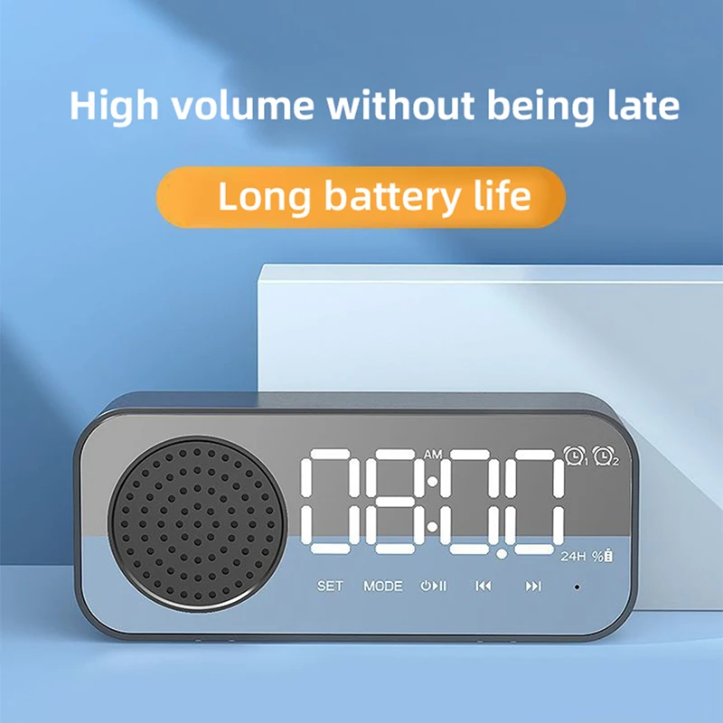 

Wireless Wifi Bluetooth Alarm Clock Speaker Desktop Bedside Portable Bluetooth Clock Card Insertion Subwoofer Speaker Small