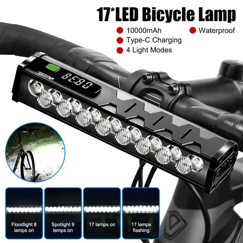 Luz delantera para bicicleta, 17LED, 25500 lúmenes, 10000mAh, linterna impermeable, carga USB, accesorios para lámpara de Ciclismo de Carretera MTB