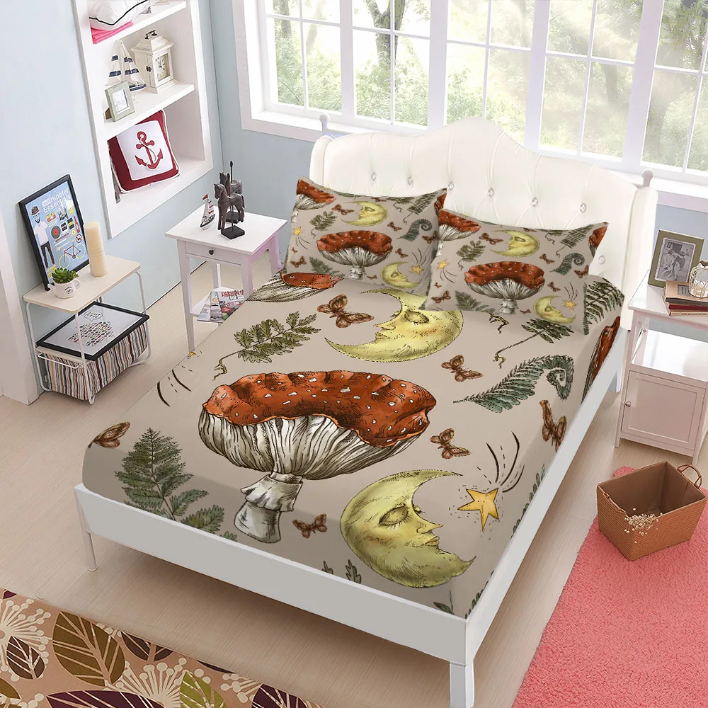 Botanisches Pilz Spann betttuch Set King Queen Double Full Size Bettwäsche Set
