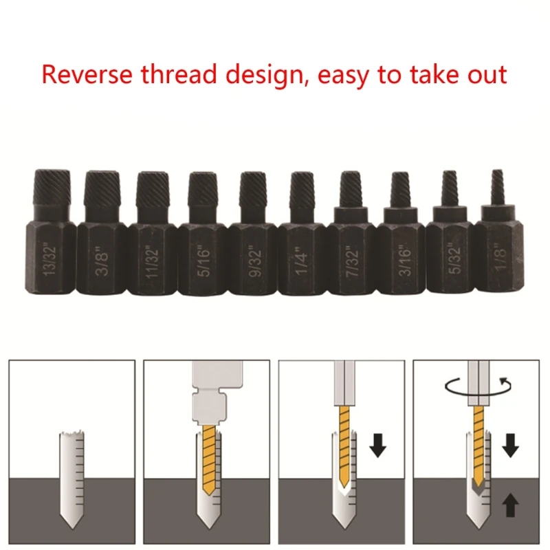 10PCS Heat-treated Screw Extractor Easily and Quickly Remove Tools Easily Remove Stripped Screws Hexagonal Head