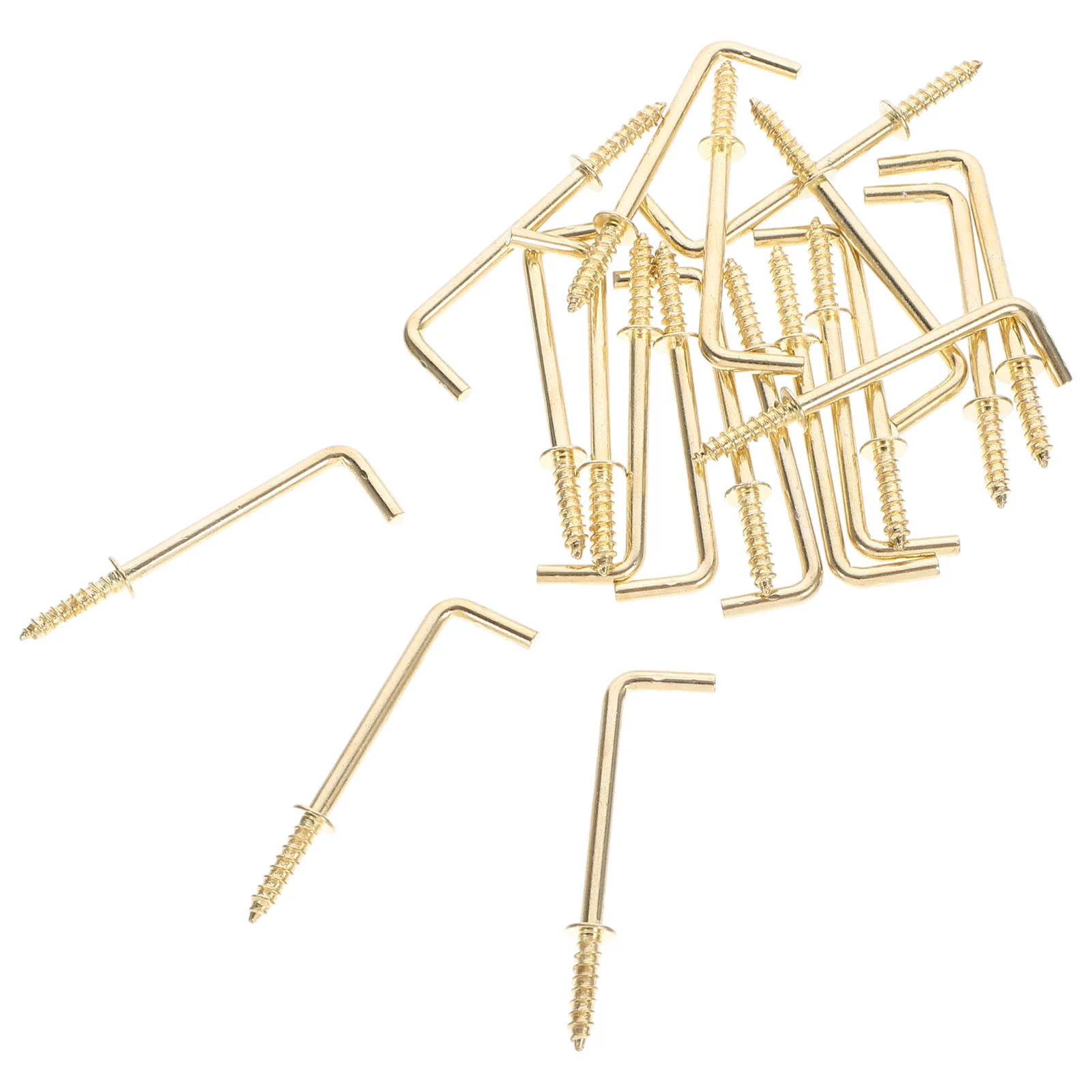 20 ชิ้นสกรูตะขอ Heavy Duty ราวแขวนเสื้อผ้ารูปภาพตะขอมุมขวา Golden Iron Home อุปกรณ์เสริม