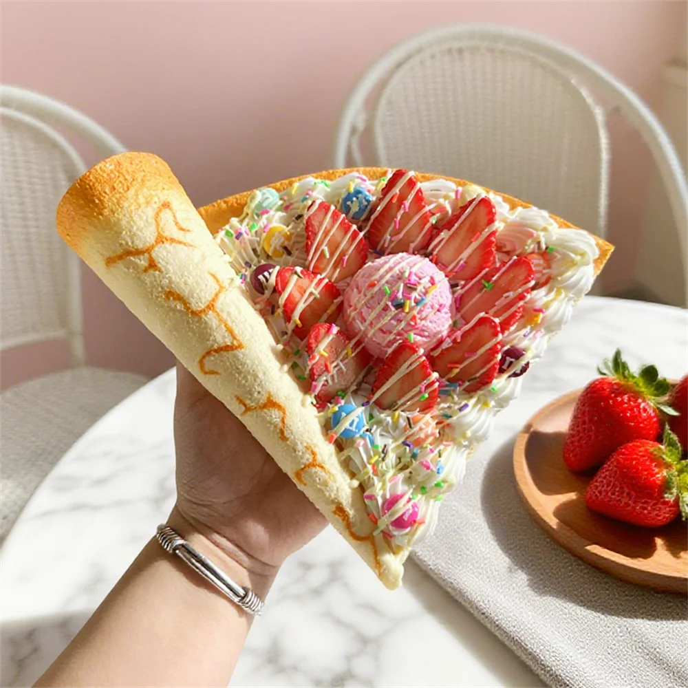 Strawberry Dream Crepe Sweet Candy Whipped Cream Top Fruit Sliced Almond Food Model Prop Fake Sprinkle Chocolate Drizzle Dessert