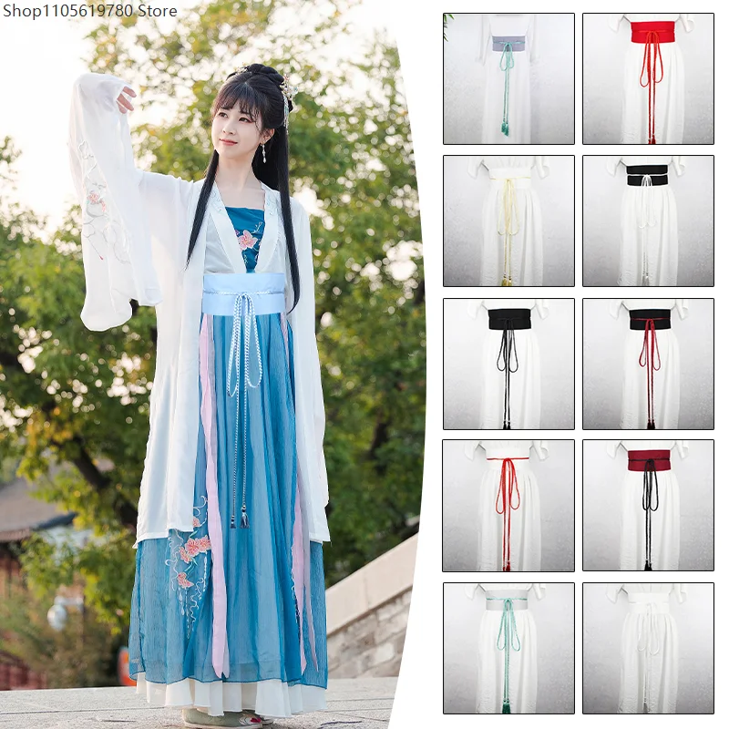 Chinese Traditional Cotton Linen Hanfu Sash Belt Antique Han Dynasty Yukata Kimono Obi Tie Vintage Fashion Cosplay Accessory