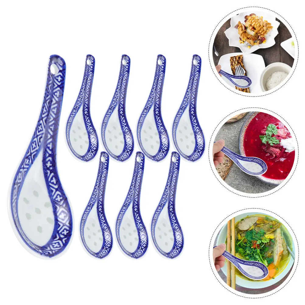 

Набор из 8 сине-белых фарфоровых суповых ложек в китайском стиле, изящные ретро-ложки для супа, каши, десертов, пикника и повседневного использования