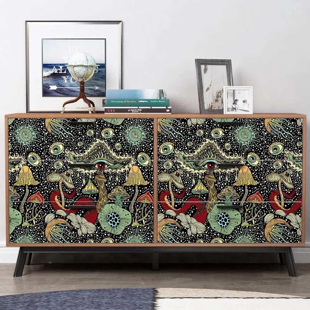 ورق جدران على شكل فطر بوهو قابل للإزالة - 17.7 بوصة × 98.4 قدم، تصميم نباتي وعين، مثالي لجدران غرفة النوم والحمام