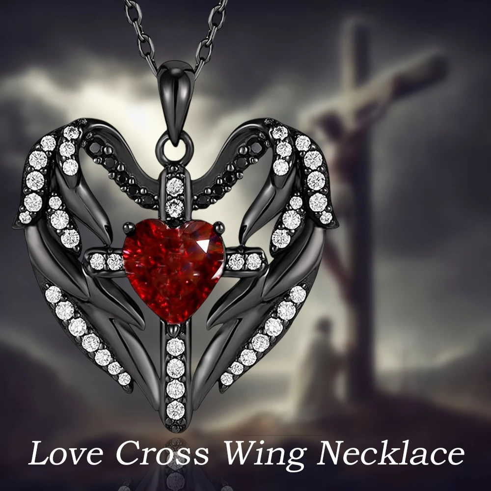 1Pc Exquisite Black Love Wings Cross Pendant Necklace Fashion Men and Women Prayer Blessing Jewelry Accessories Perfect Gift
