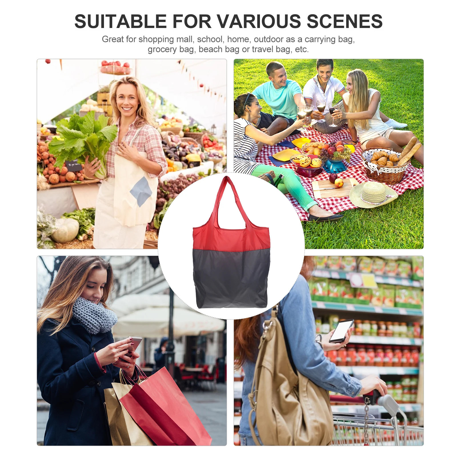 

Eco Friendly Reusable Shopping Bag Grocery Tote Handbag Foldable Polyester Larger Capacity Travel Storage Solution