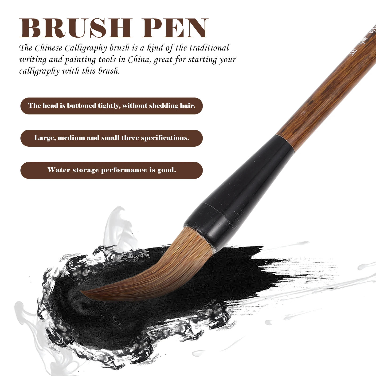 3Pcs Pure Wolf Hair Chinese Calligraphy Brushes Smooth Wooden Handles Comfortable Writing Painting Tools Traditional Ink Brush