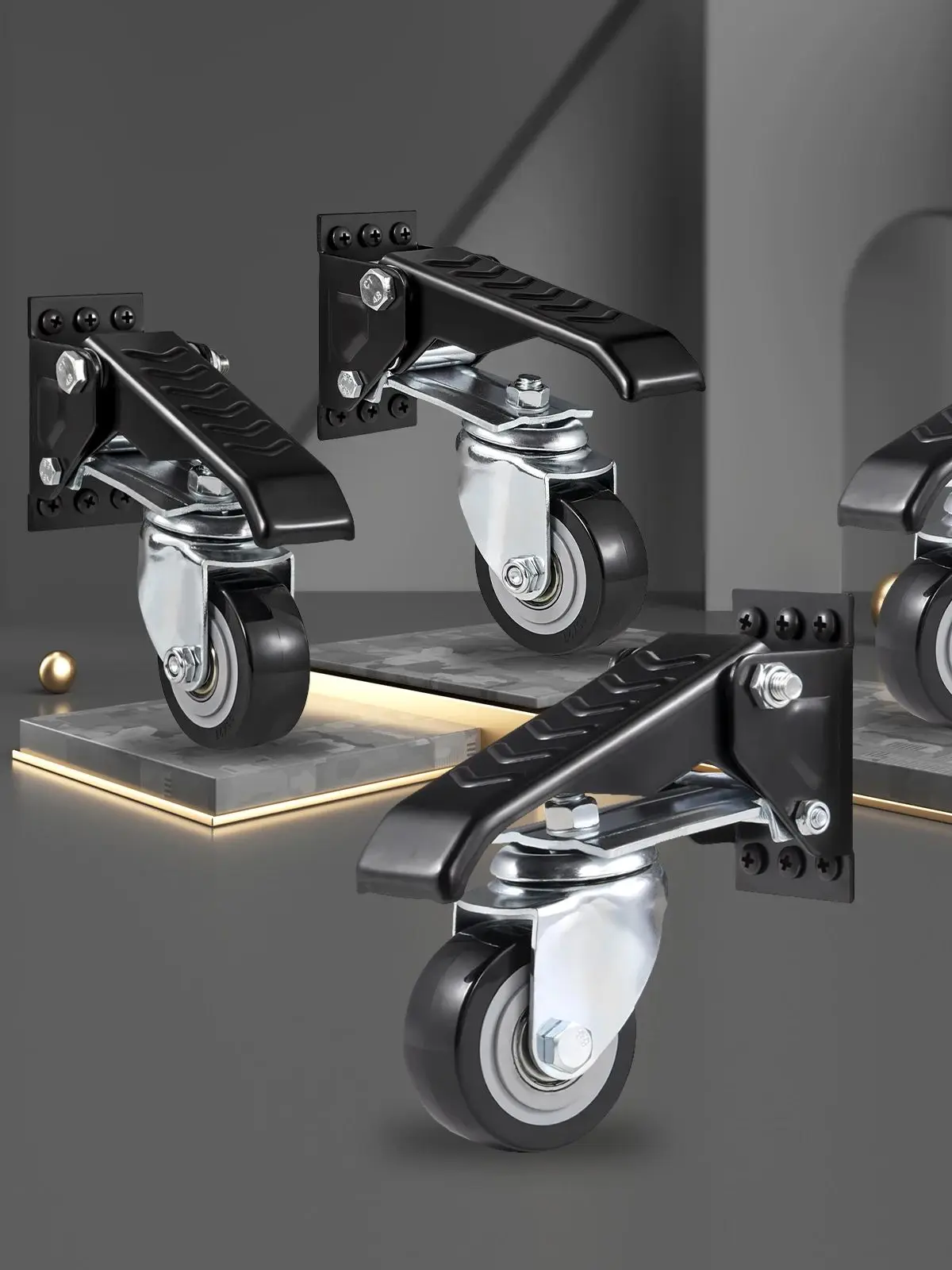 SucceBuy 165 lbs 2,5" set van 4 werkbankzwenkwielen, aan de zijkant gemonteerd intrekbaar stepdownwiel 360 °   Draaibaar voor tafeluitrusting - afbeelding 2