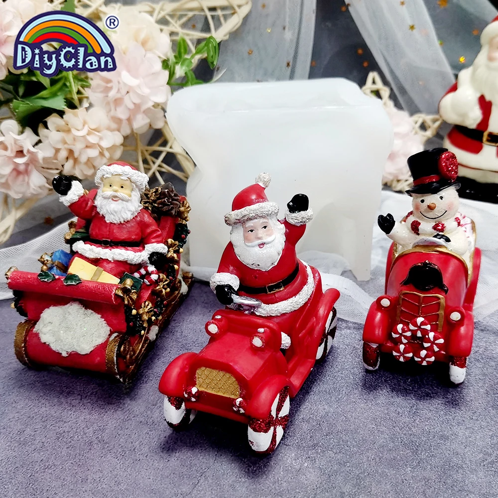 Santa Claus Sleigh Candle Mold Fondant Cake Decorating Tool DIY Silicone Resin Gypsum Aromatherapy Mould Christmas Decor